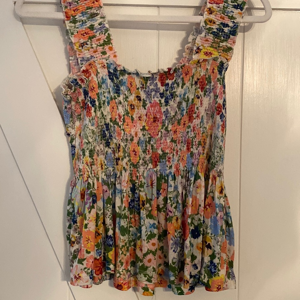 Anthropologie Multicolor Floral Smocked Tank Top